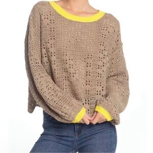 Free People Crochet Cropped Oversized Sweater Indie Boho Beach Cottagecore